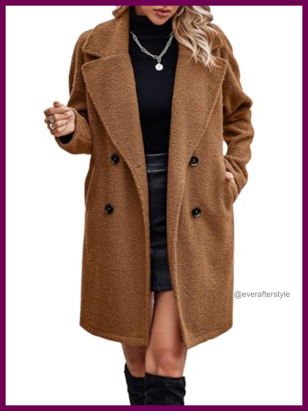 Women's Long Sherpa Faux Fur Button Coat Fuzzy Fleece Winter Jacket with Pockets